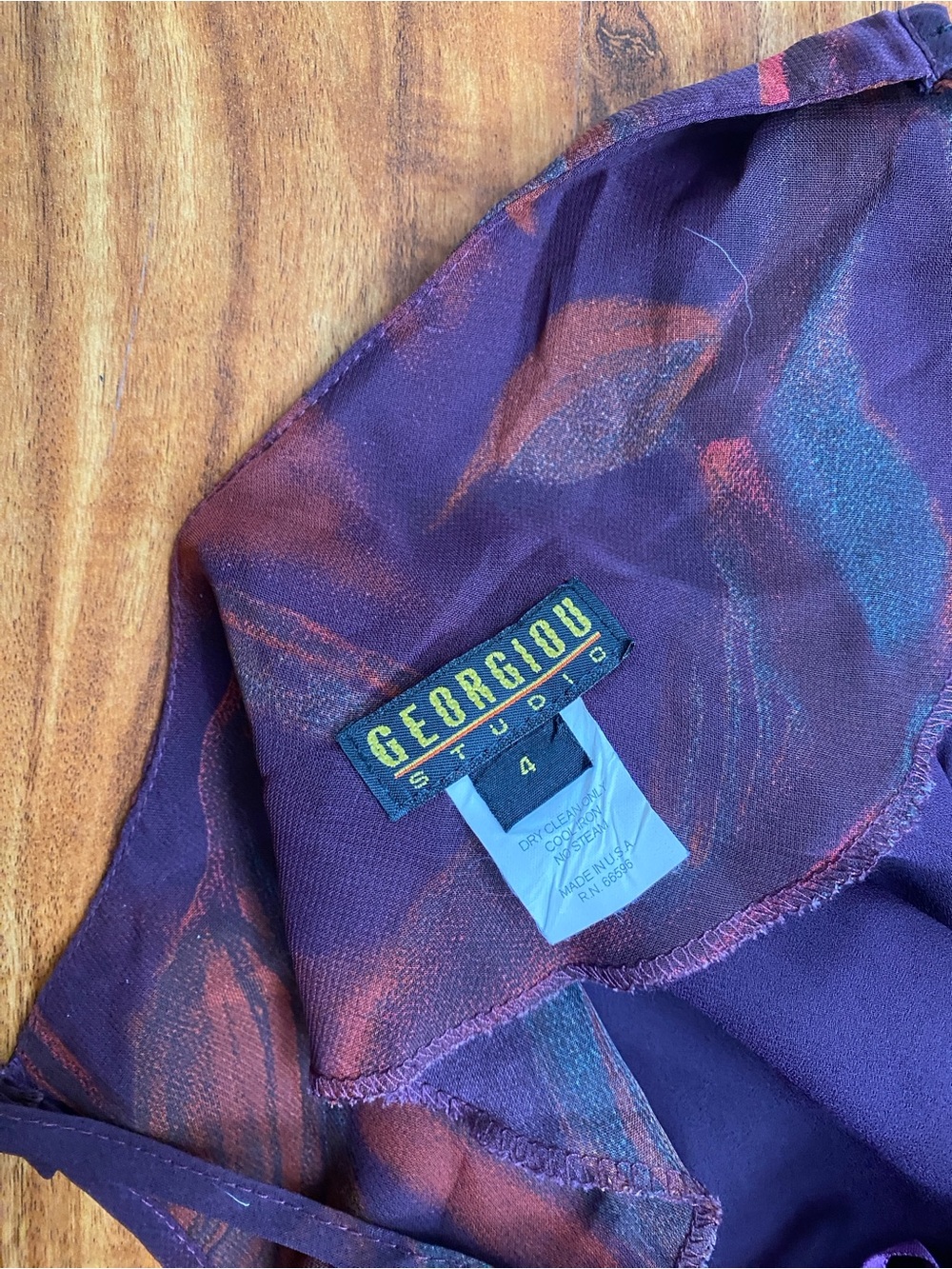 Vintage Womens Georgiou Studio Plum Red Watercolor Leaf Slip Dress Size 4 Girly - Picture 7 of 11